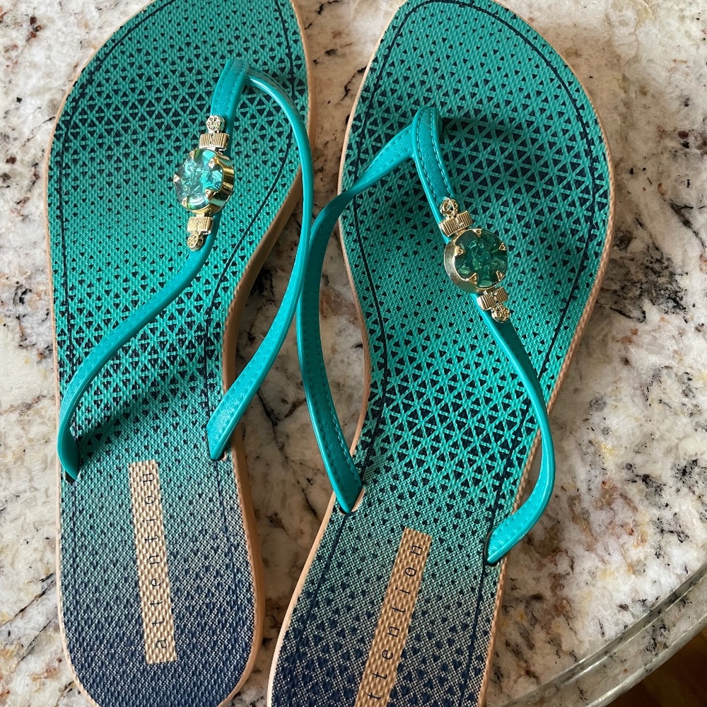 Teal flip flops with jewel